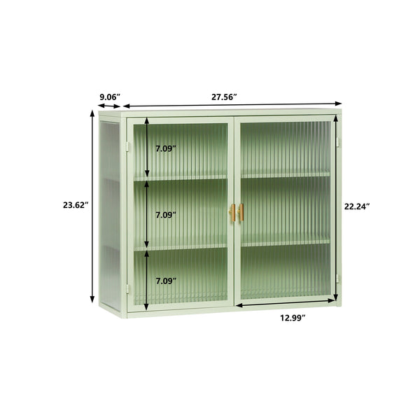 English Elm 27.56"Glass Modern Two-Door Wall Cabinet With Three-Tier Storage For Stylish Small Space Solutions W757119325