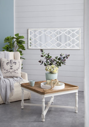 English Elm 24" Distressed White Full Length Floor Mirror Carved Fir Wood Frame Farmhouse Bedroom W2078126756