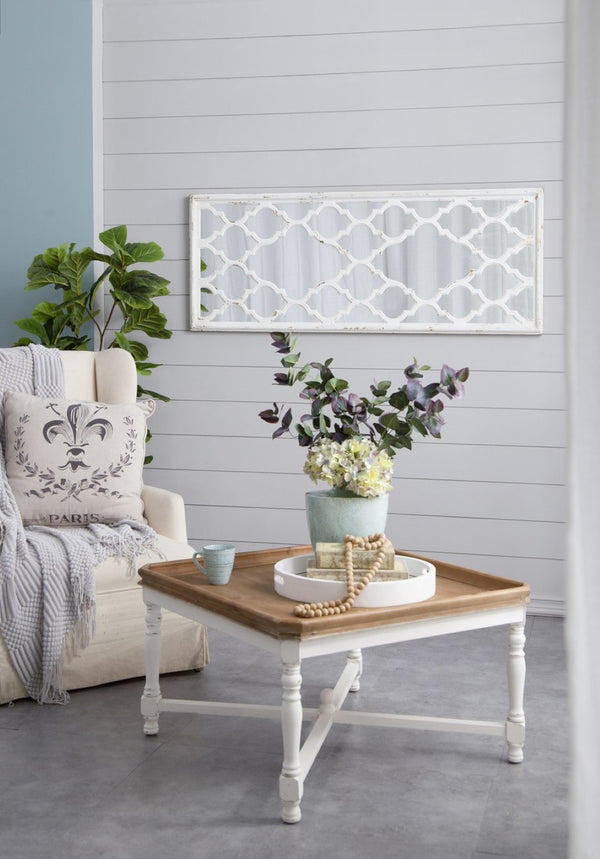 English Elm 24" Distressed White Full Length Floor Mirror Carved Fir Wood Frame Farmhouse Bedroom W2078126756