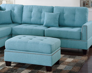 English Elm Modern Blue 3-Piece Reversible Sectional Sofa with Tufted Cushions, Nickel Stud Trim & Ottoman, Plush Comfort B011S00472