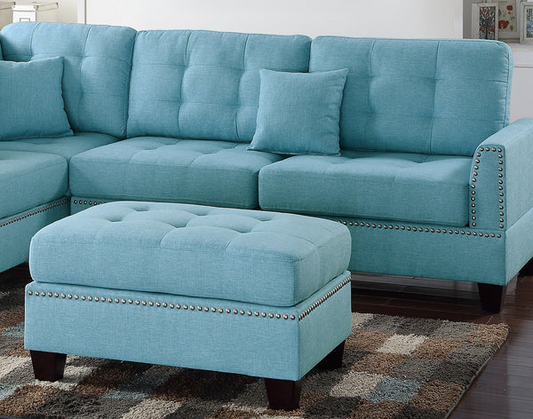 English Elm Modern Blue 3-Piece Reversible Sectional Sofa with Tufted Cushions, Nickel Stud Trim & Ottoman, Plush Comfort B011S00472