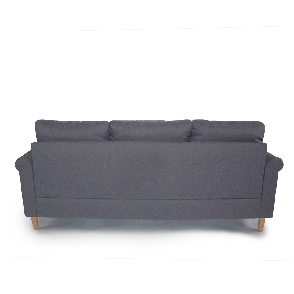 English Elm SECTIONAL Modern Black Faux Leather Sofa with Wood Frame, Plush Fabric Upholstery, Compact 87" Blue+Grey 86 L x 34 W x 23 H B089127406