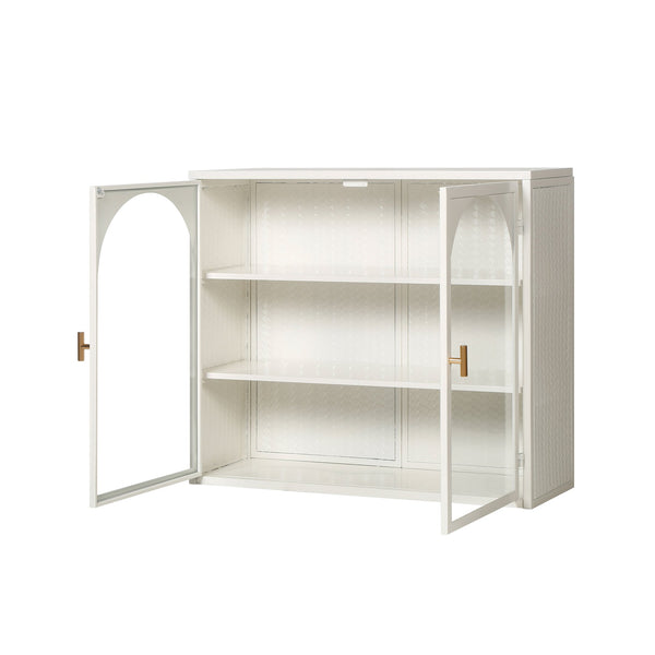 English Elm 27.56"Glass Modern Two-Door Wall Cabinet With Three-Tier Storage For Stylish Entryway & Living Room W757119330