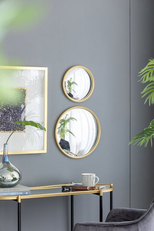 English Elm D15" Gold Iron Frame Convex Round Wall Mirror Sculptural Accent for Any Room W2078126760