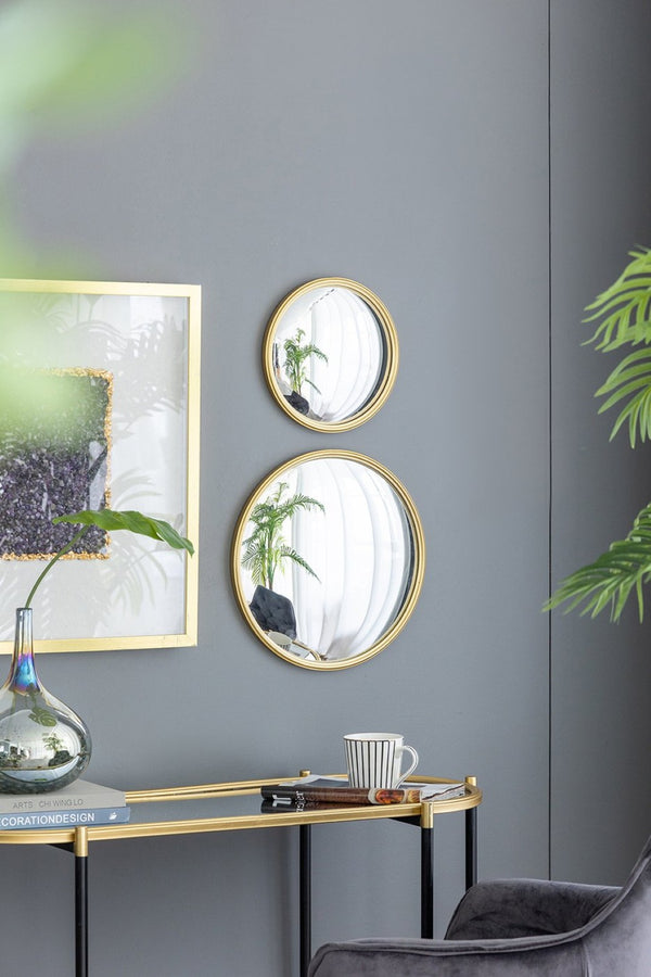 English Elm D15" Gold Iron Frame Convex Round Wall Mirror Sculptural Accent for Any Room W2078126760