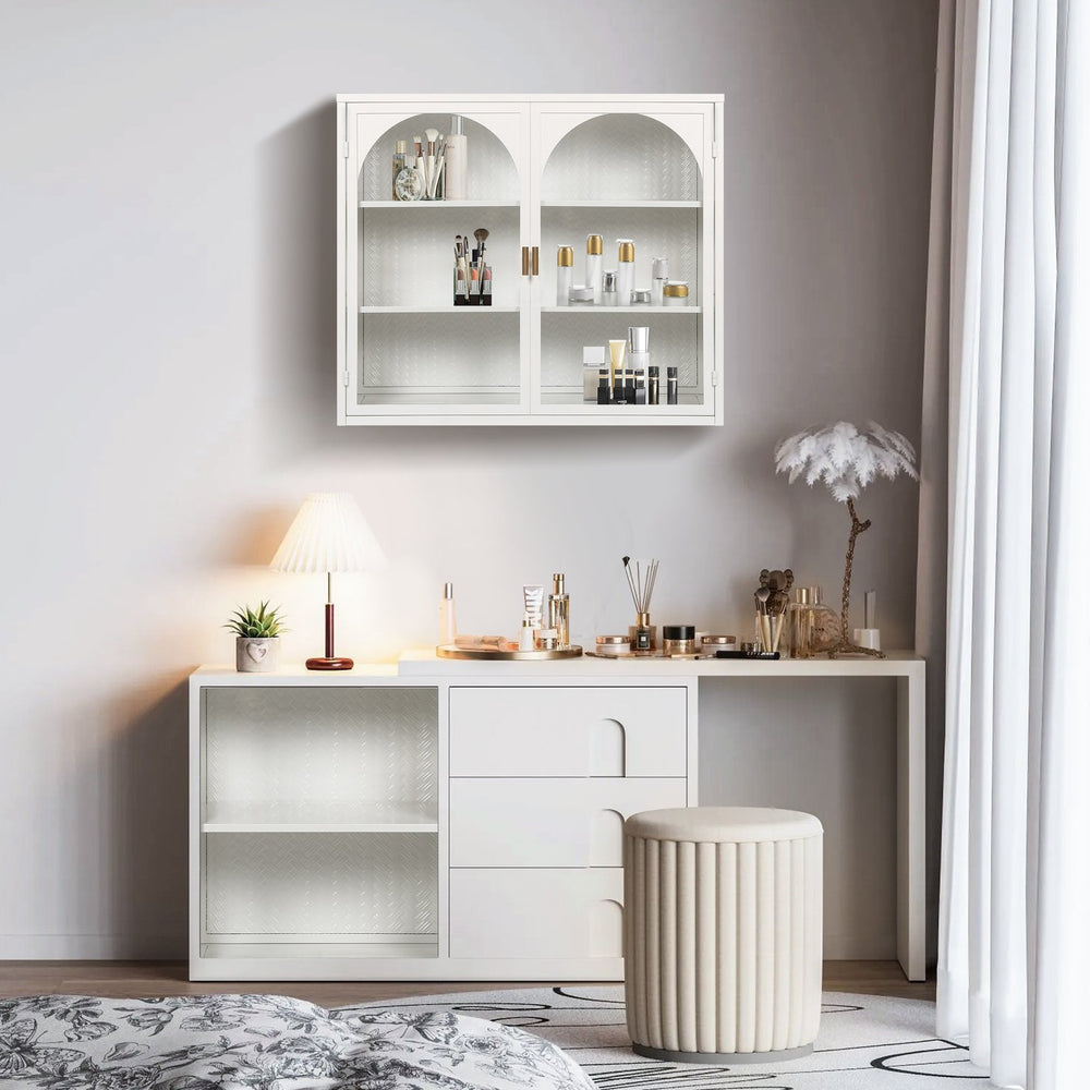 English Elm 27.56"Glass Modern Two-Door Wall Cabinet With Three-Tier Storage For Stylish Entryway & Living Room W757119330
