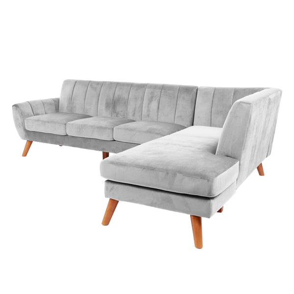 English Elm SECTIONAL Plush Velvet 2-Piece Sofa Set with RAF Chaise and Solid Wood Frame, Spacious Comfort Light Gray 75 L x 33 W x 17 H B089S00162