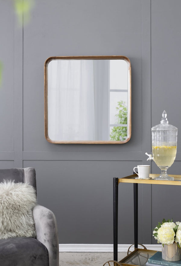English Elm 32"x32" Pine Wood Framed Square Wall Mirror Organic Minimal Style for Any Room W2078126453