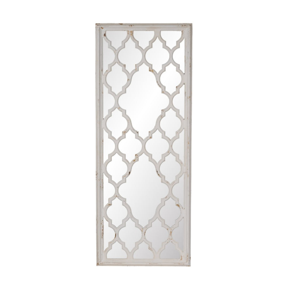 English Elm 24" Distressed White Full Length Floor Mirror Carved Fir Wood Frame Farmhouse Bedroom W2078126756