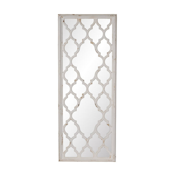 English Elm 24" Distressed White Full Length Floor Mirror Carved Fir Wood Frame Farmhouse Bedroom W2078126756