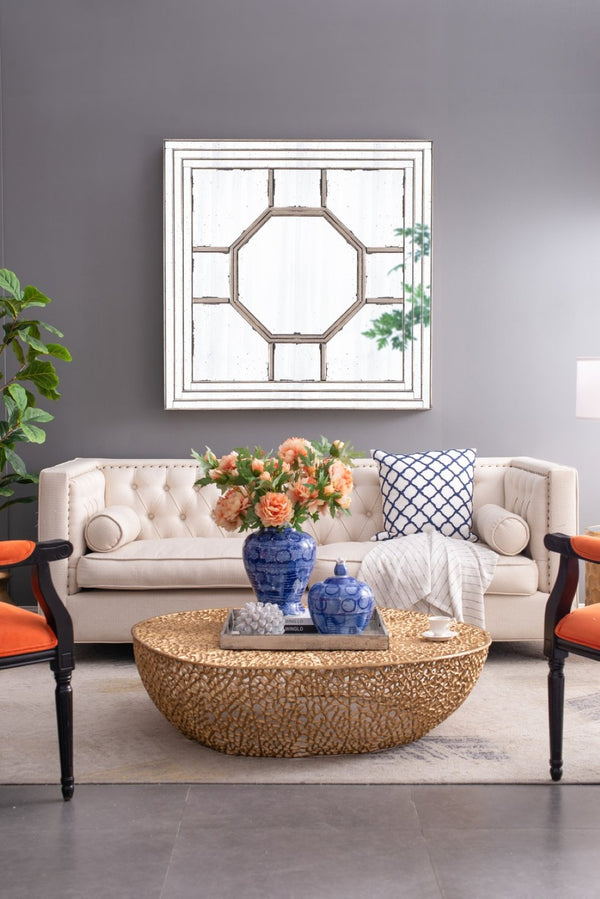 English Elm 48"x48" Layered Mirrored Frame Square Wall Mirror Weathered Gold Glam Living Room W2078126897