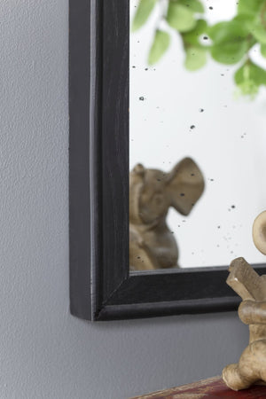 English Elm 23" Arched Wood Wall Mirror Hand Carved Rose Detail Antiqued Glass Entryway Accent Black W2078126746