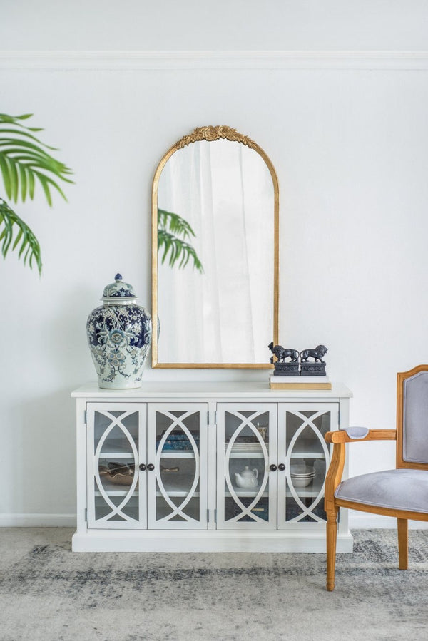 English Elm 28"x53" Carved Floral Crest Wood Floor Mirror Full Length Dressing Accent Piece W2078126742