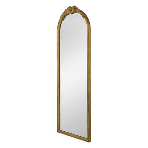 English Elm 28"x53" Carved Floral Crest Wood Floor Mirror Full Length Dressing Accent Piece W2078126742