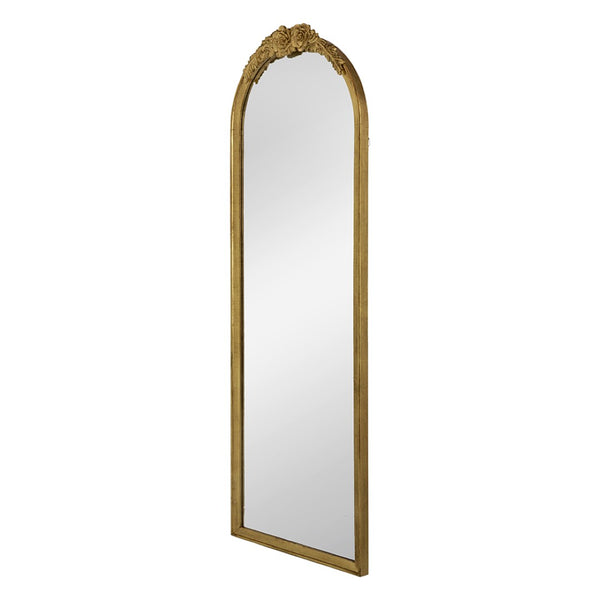 English Elm 28"x53" Carved Floral Crest Wood Floor Mirror Full Length Dressing Accent Piece W2078126742