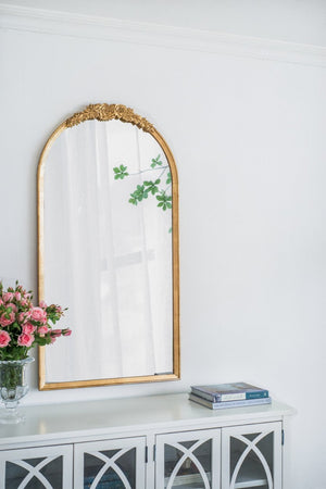 English Elm 28"x53" Carved Floral Crest Wood Floor Mirror Full Length Dressing Accent Piece W2078126742