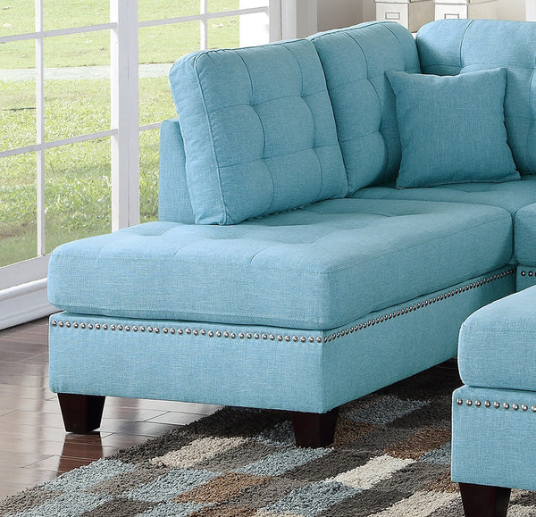 English Elm Modern Blue 3-Piece Reversible Sectional Sofa with Tufted Cushions, Nickel Stud Trim & Ottoman, Plush Comfort B011S00472