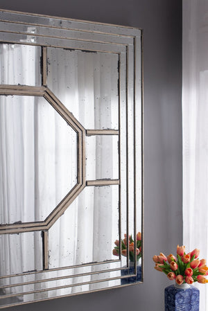 English Elm 48"x48" Layered Mirrored Frame Square Wall Mirror Weathered Gold Glam Living Room W2078126897