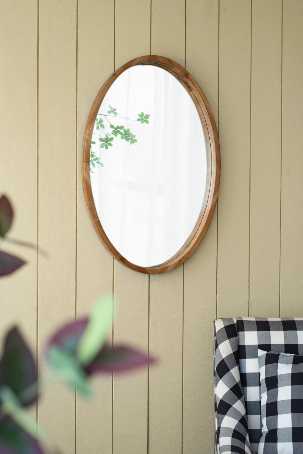 English Elm 24" Oval Fir Wood Framed Wall Mirror Rustic Farmhouse Accent for Entryway or Bath W2078126447