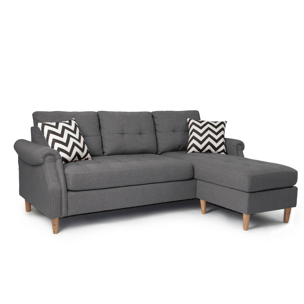 English Elm SECTIONAL Modern Black Faux Leather Sofa with Wood Frame, Plush Fabric Upholstery, Compact 87" Blue+Grey 86 L x 34 W x 23 H B089127406