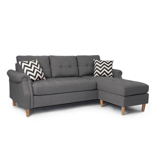 English Elm SECTIONAL Modern Black Faux Leather Sofa with Wood Frame, Plush Fabric Upholstery, Compact 87" Blue+Grey 86 L x 34 W x 23 H B089127406