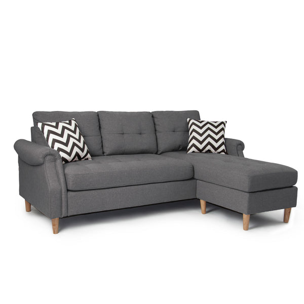 English Elm SECTIONAL Modern Black Faux Leather Sofa with Wood Frame, Plush Fabric Upholstery, Compact 87" Blue+Grey 86 L x 34 W x 23 H B089127406
