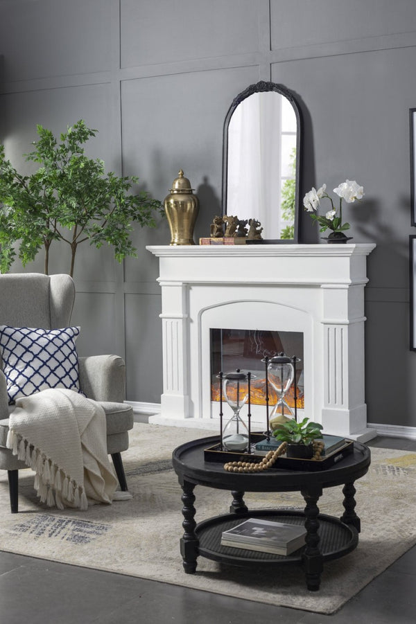 English Elm 23" Arched Wood Wall Mirror Hand Carved Rose Detail Antiqued Glass Entryway Accent Black W2078126746