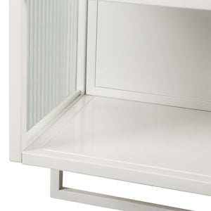 English Elm 23.62"Glass Modern Two-Door Wall Cabinet with Fluted Tempered Glass, Open Shelf, Towel Rack, White, Sleek Storage W757119332