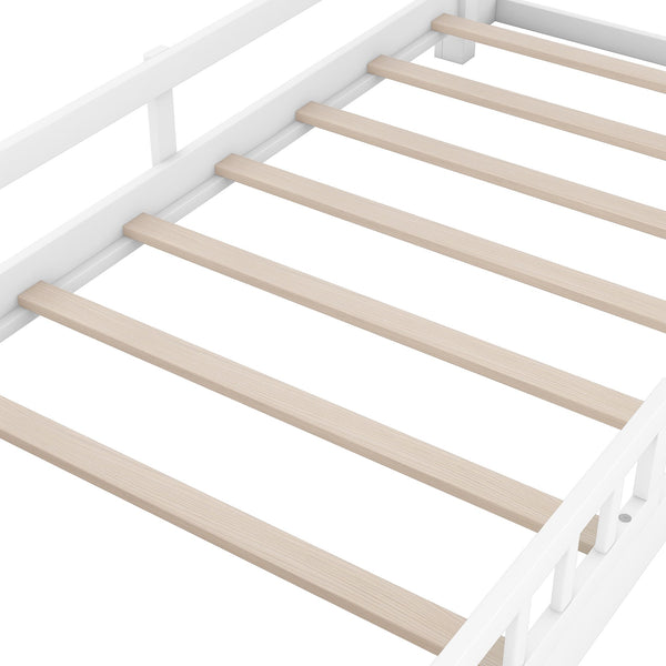English Elm Wood Twin Platform Bed with LED Headboard Light, Built-In Storage Shelves and Safety Guardrail 93 White WF308150AAK
