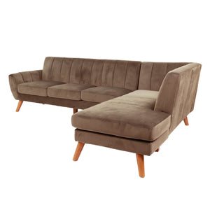 English Elm SECTIONAL Plush Velvet 2-Piece Sofa with RAF Chaise and Solid Wood Frame, 111"W x 33"H Stylish Light Brown 75 L x 33 W x 17 H B089S00161