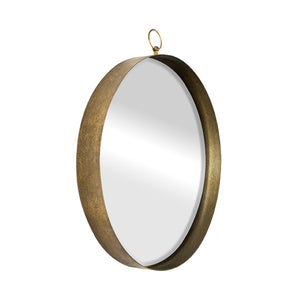 English Elm 24"x28" Gold Iron Round Mirror with Ring Handle for Entryway Bedroom or Vanity Wall W2078126762
