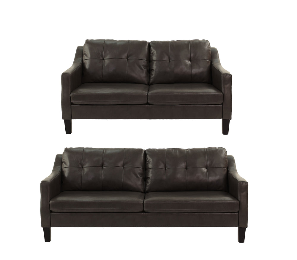 English Elm SOFA 2PC Dark Brown Faux Leather Set – 78" Sofa & 55" Loveseat, Gel Leatherette, Wood Frame Comfort B089S00171