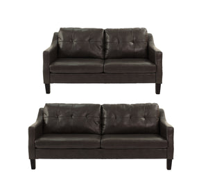 English Elm SOFA 2PC Dark Brown Faux Leather Set – 78" Sofa & 55" Loveseat, Gel Leatherette, Wood Frame Comfort B089S00171