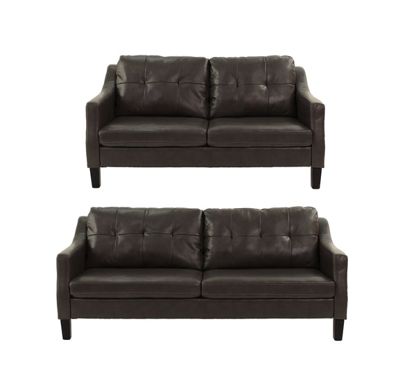 English Elm SOFA 2PC Dark Brown Faux Leather Set – 78" Sofa & 55" Loveseat, Gel Leatherette, Wood Frame Comfort B089S00171