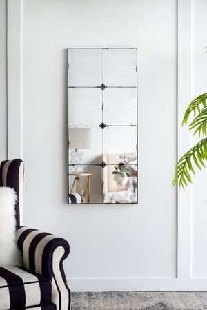 English Elm 21x47" Antiqued Glass Rectangular Wall Mirror with Floral Resin Corners for Entryway W2078126445