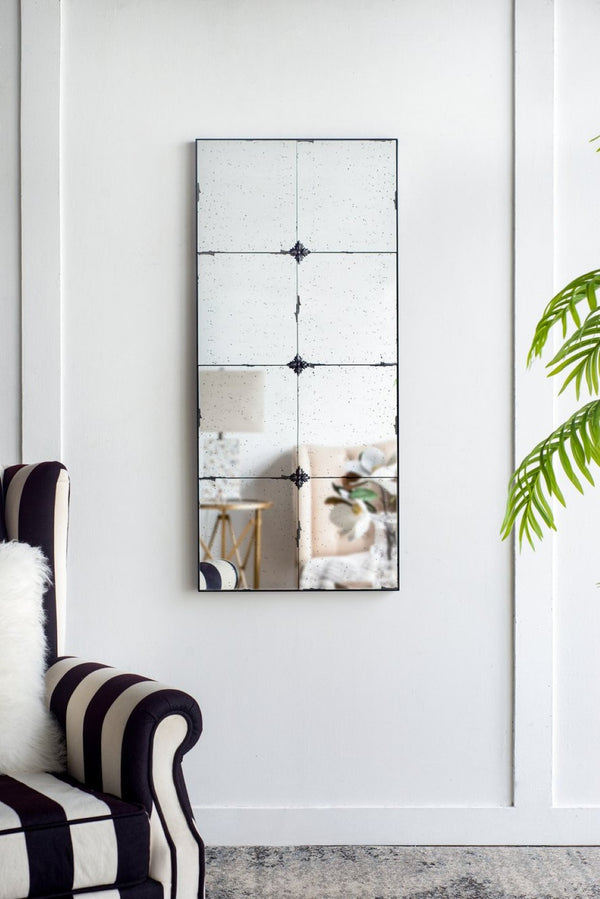 English Elm 21x47" Antiqued Glass Rectangular Wall Mirror with Floral Resin Corners for Entryway W2078126445