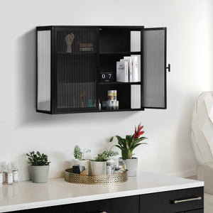 English Elm 27.56"Glass Modern Two-Door Wall Cabinet – Stylish Three-Tier Storage For Entryway, Living Room, And More W757119327
