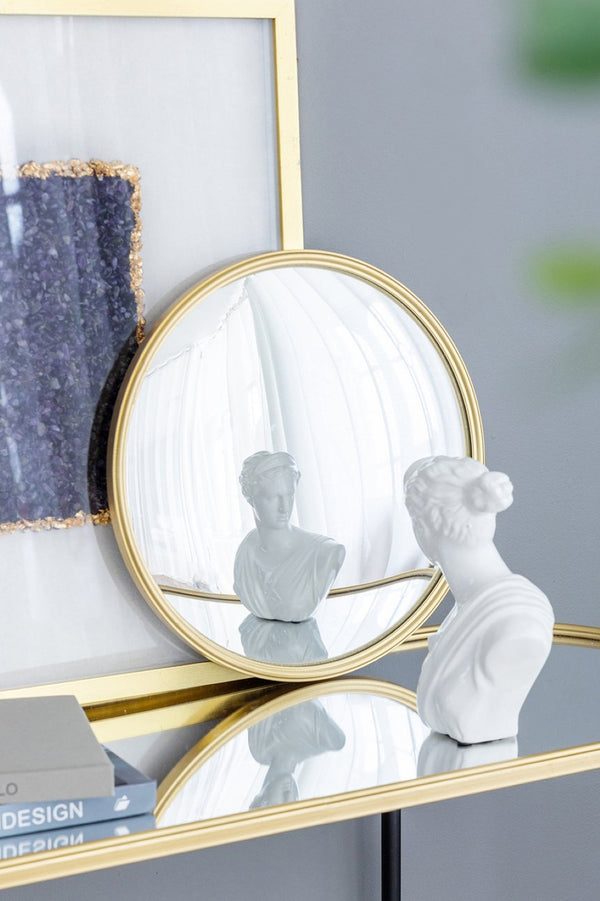 English Elm D15" Gold Iron Frame Convex Round Wall Mirror Sculptural Accent for Any Room W2078126760