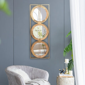 English Elm 3 Stacked Round Mirrors Mango Wood Framed Vertical Wall Art for Boho Living Spaces W2078124321
