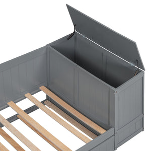 English Elm Twin Twin Size Daybed with Trundle, Storage Drawers and USB Charging Ports — Space-Saving Design Grey GX000349AAE