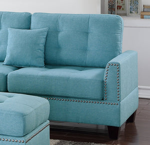 English Elm Modern Blue 3-Piece Reversible Sectional Sofa with Tufted Cushions, Nickel Stud Trim & Ottoman, Plush Comfort B011S00472