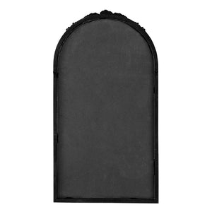 English Elm 23" Arched Wood Wall Mirror Hand Carved Rose Detail Antiqued Glass Entryway Accent Black W2078126746
