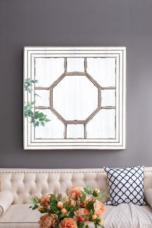English Elm 48"x48" Layered Mirrored Frame Square Wall Mirror Weathered Gold Glam Living Room W2078126897