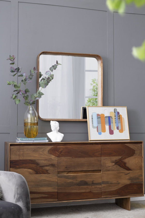 English Elm 32"x32" Pine Wood Framed Square Wall Mirror Organic Minimal Style for Any Room W2078126453