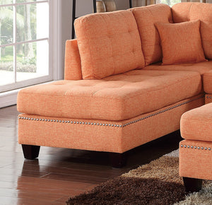 English Elm Modern 3-Piece Sectional Sofa with Reversible Chaise and Ottoman, Tufted Linen-Like Fabric, Stud Trim Orange 33 L x 15 W x 82 H B011S00473