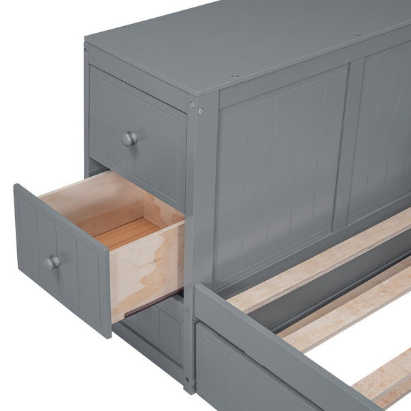 English Elm Twin Twin Size Daybed with Trundle, Storage Drawers and USB Charging Ports — Space-Saving Design Grey GX000349AAE