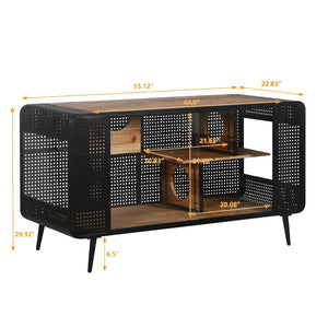 English Elm 55.12 Inch Fir Wood Iron Frame Cat Enclosure with Tempered Glass Doors for Home W757119335