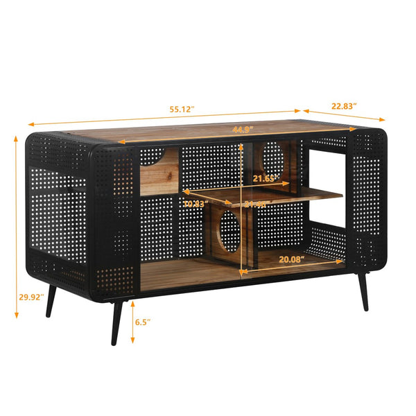 English Elm 55.12 Inch Fir Wood Iron Frame Cat Enclosure with Tempered Glass Doors for Home W757119335