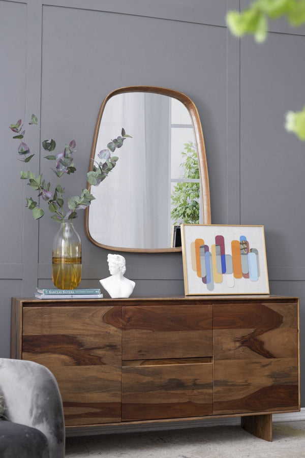 English Elm 27"x37" Organic Pine Wood Framed Wall Mirror Curved Silhouette for Modern Entryways W2078126452