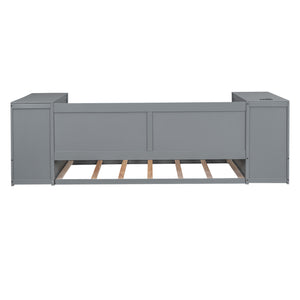 English Elm Twin Twin Size Daybed with Trundle, Storage Drawers and USB Charging Ports — Space-Saving Design Grey GX000349AAE